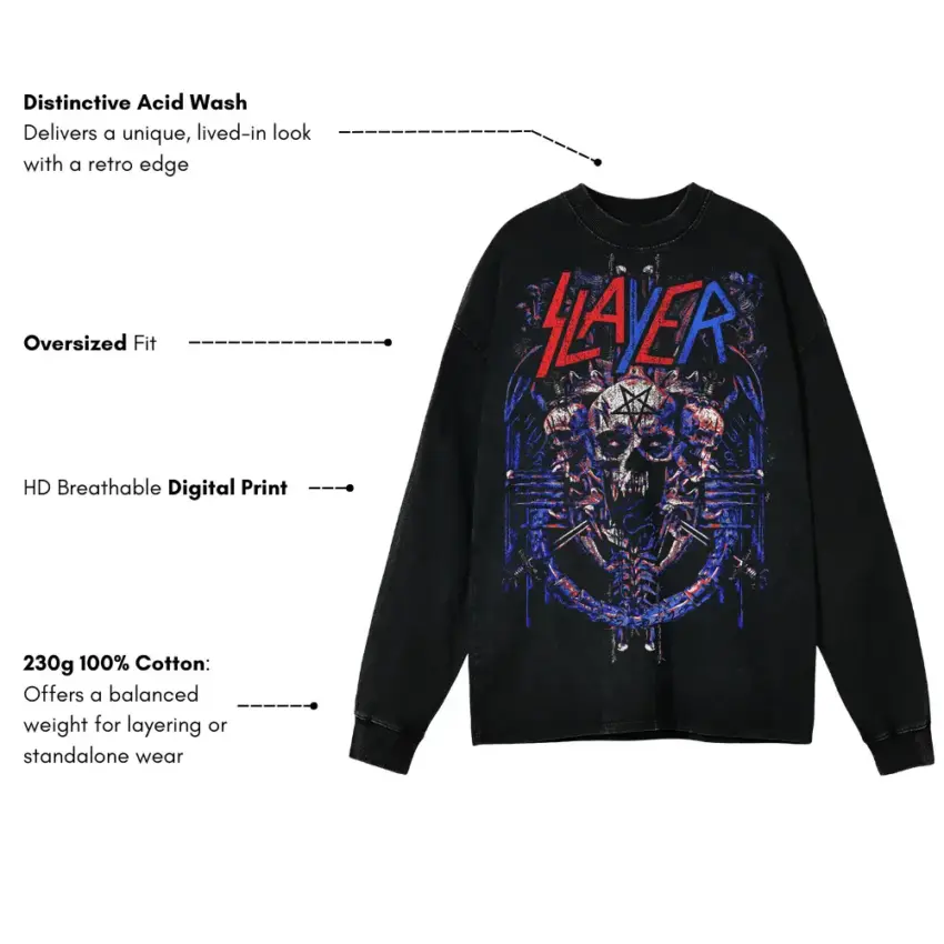 Slayer Repentless Aicd Wash Oversized Long Sleeve Shirt - Image 5