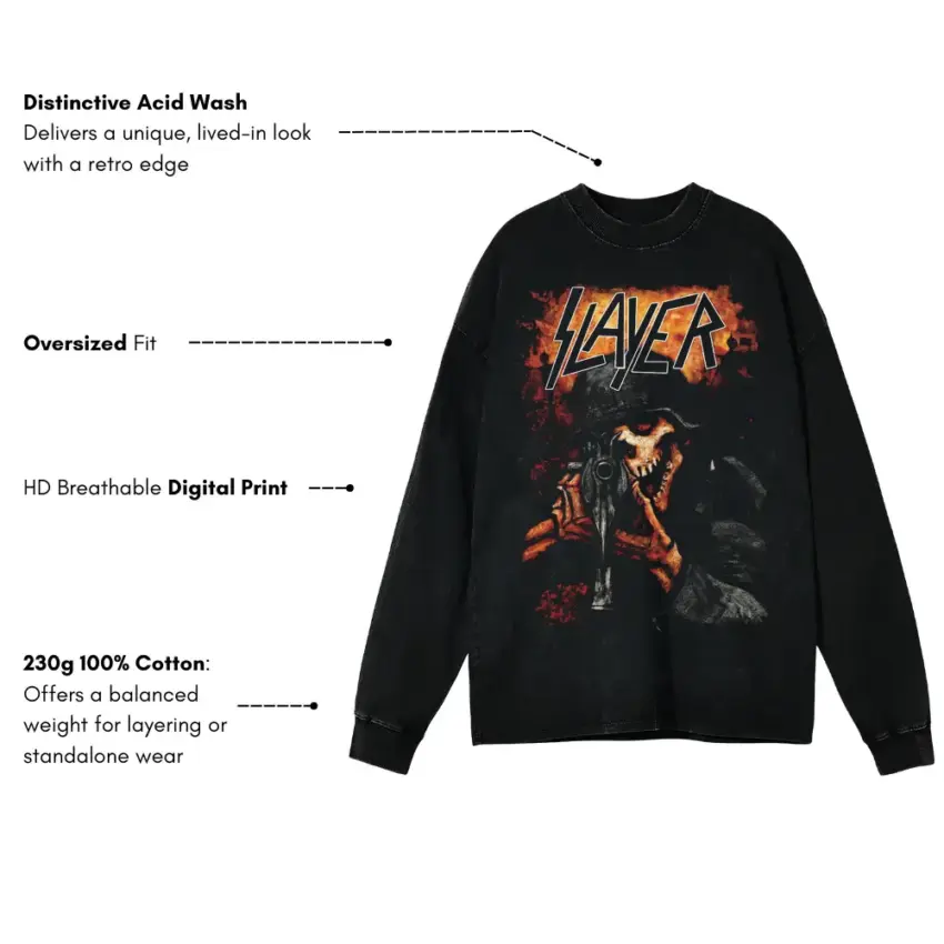 Slayer War Ensemble Aicd Wash Oversized Long Sleeve Shirt - Image 5