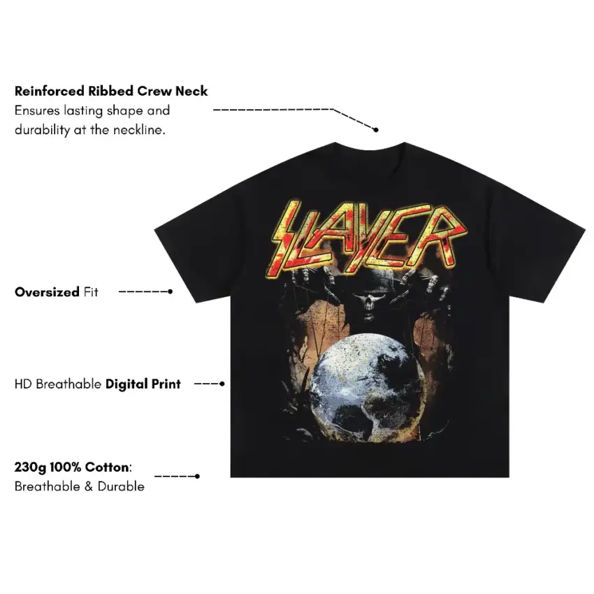 Slayer World Painted Blood Oversized Black Graphic Tee - Image 5