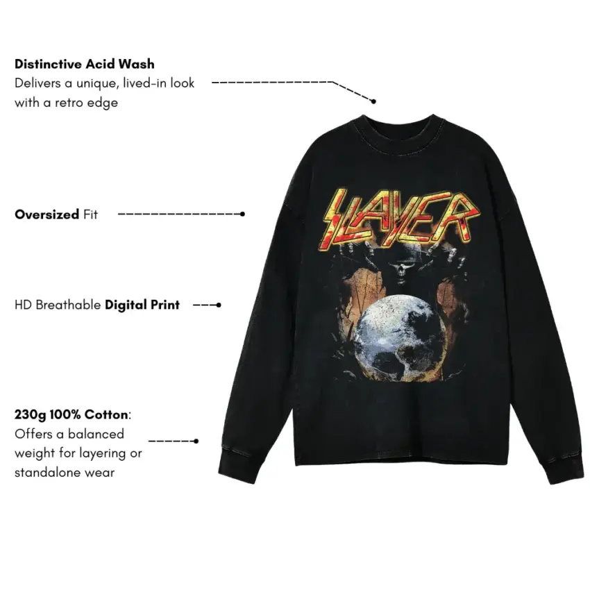 Slayer World Painted Blood Aicd Wash Oversized Long Sleeve Shirt - Image 5