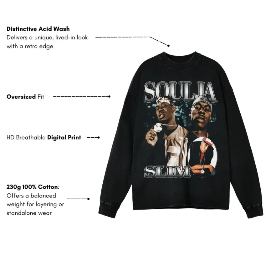 Soulja Boy Crank That Aicd Wash Oversized Long Sleeve Shirt - Image 5