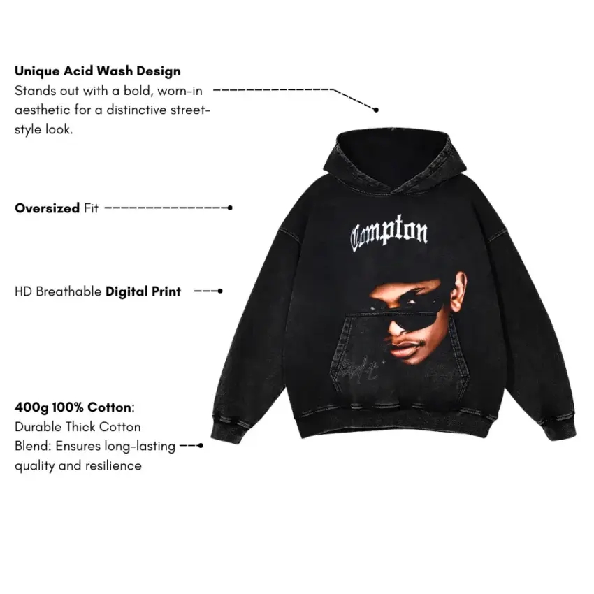Straight Outta Compton Aicd Wash Oversized Hoodie - Image 5