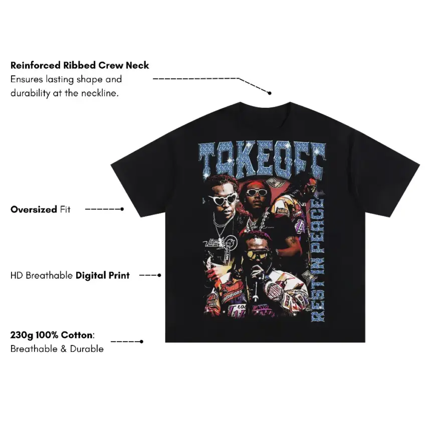 Takeoff Rest In Peace Oversized Black Graphic Tee - Image 5