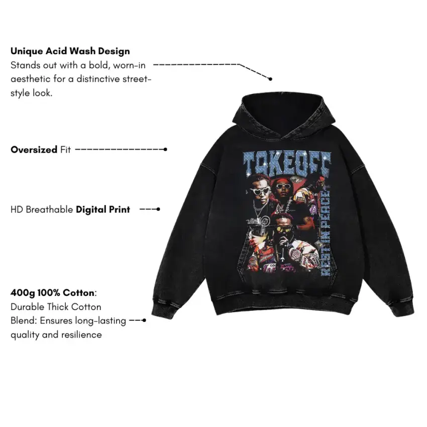 Takeoff Rest In Peace Aicd Wash Oversized Hoodie - Image 5