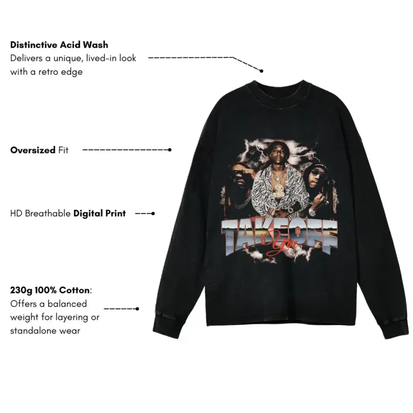 Takeoff The Last Rocket Aicd Wash Oversized Long Sleeve Shirt - Image 5