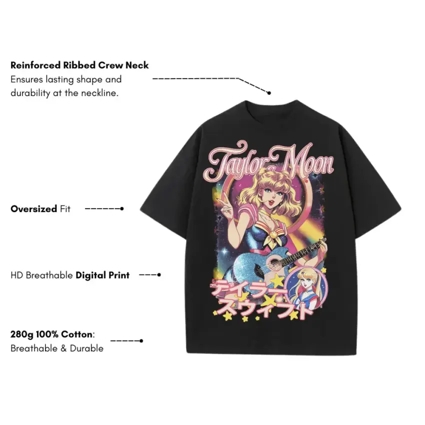 Taylor Moon Swift Mashup Heavyweight Oversized Black Graphic Tee - Image 5