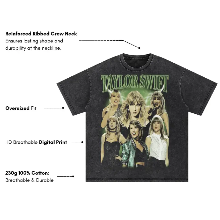 Taylor Swift Album Eras Oversized Acid Wash T-shirt - Image 5