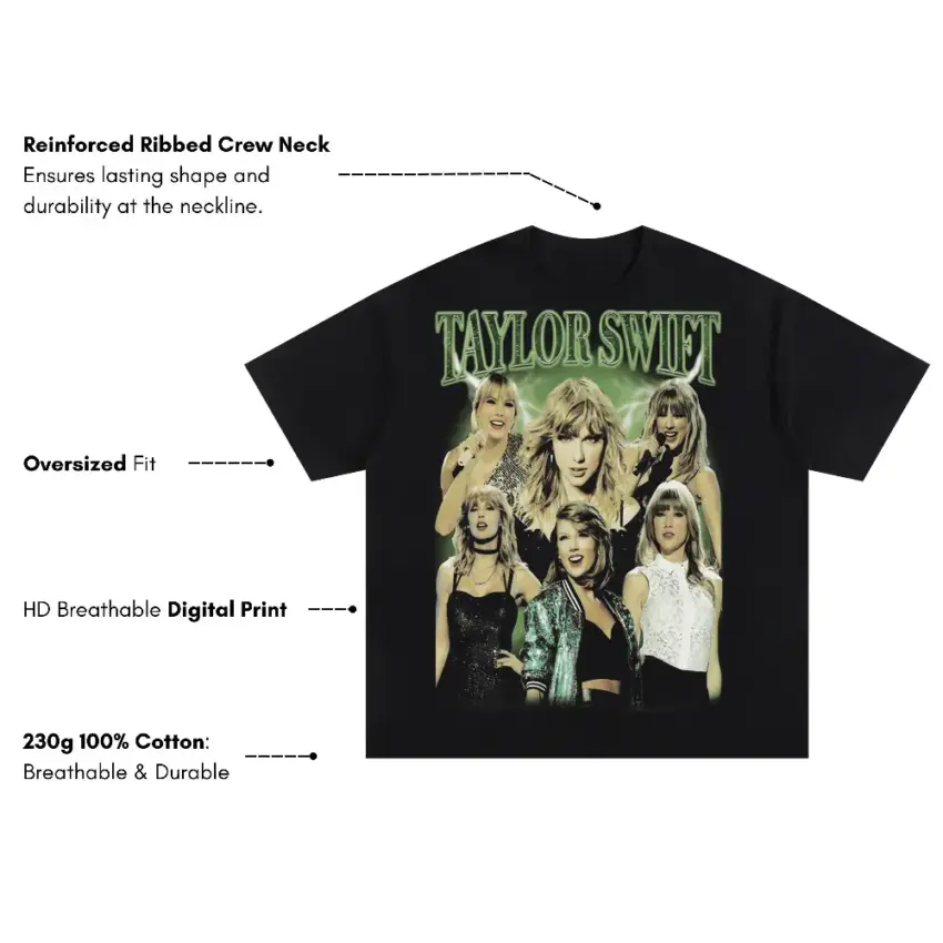 Taylor Swift Album Eras Oversized Black Graphic Tee - Image 5