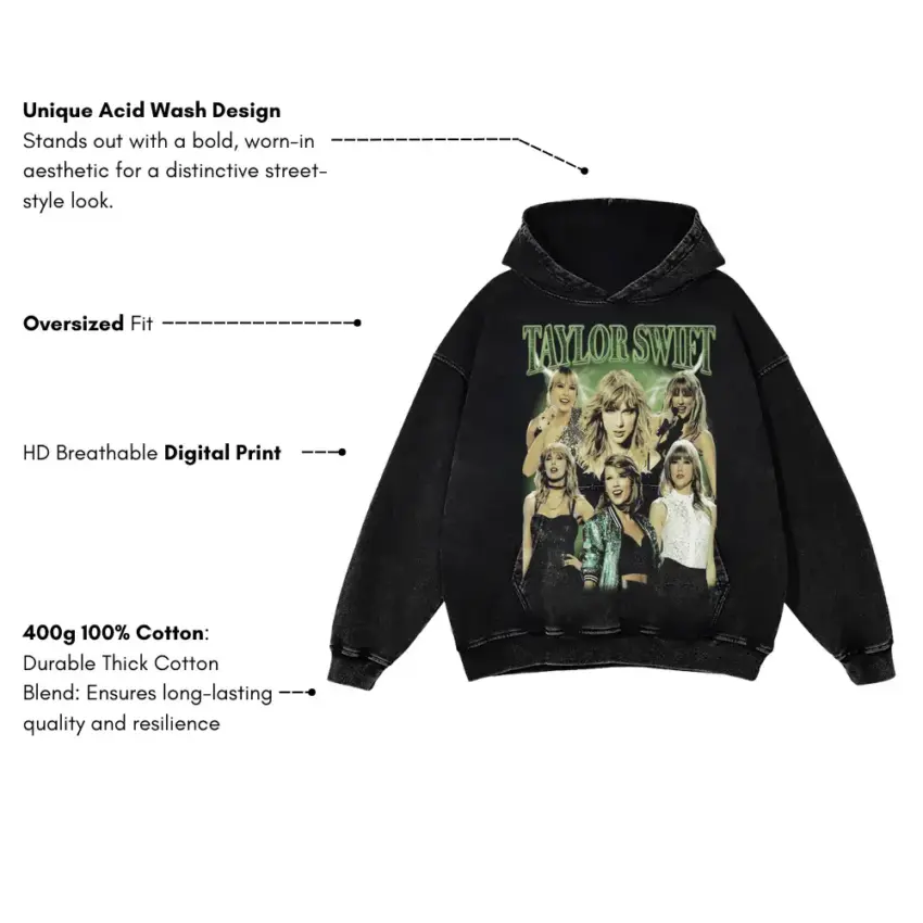 Taylor Swift Album Eras Aicd Wash Oversized Hoodie - Image 5