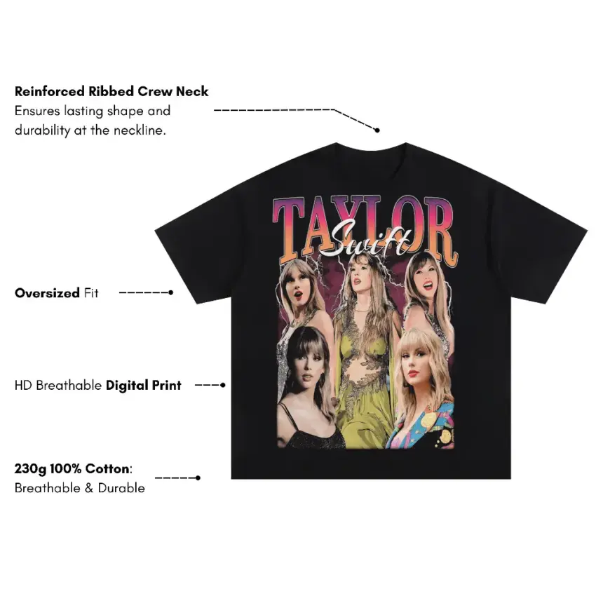 Taylor Swift Era Chronicles Oversized Black Graphic Tee - Image 5