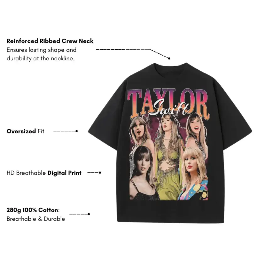 Taylor Swift Era Chronicles Heavyweight Oversized Black Graphic Tee - Image 5