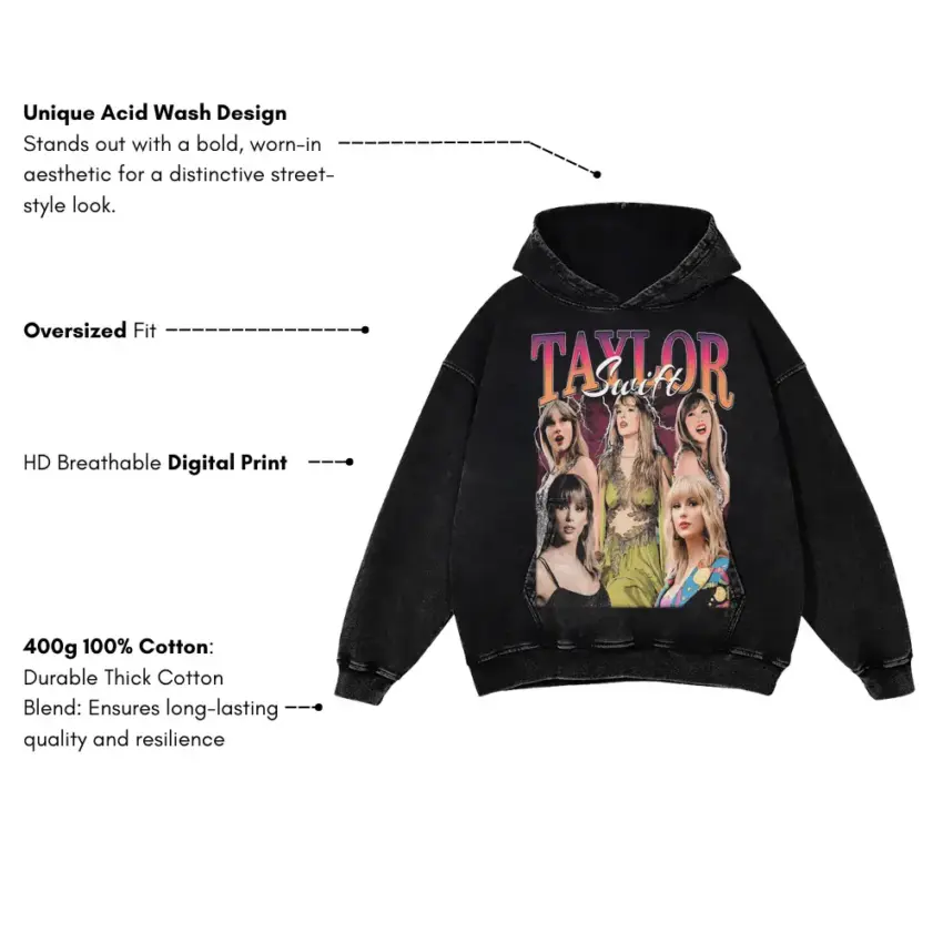Taylor Swift Era Chronicles Aicd Wash Oversized Hoodie - Image 5