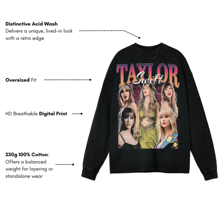 Taylor Swift Era Chronicles Aicd Wash Oversized Long Sleeve Shirt - Image 5