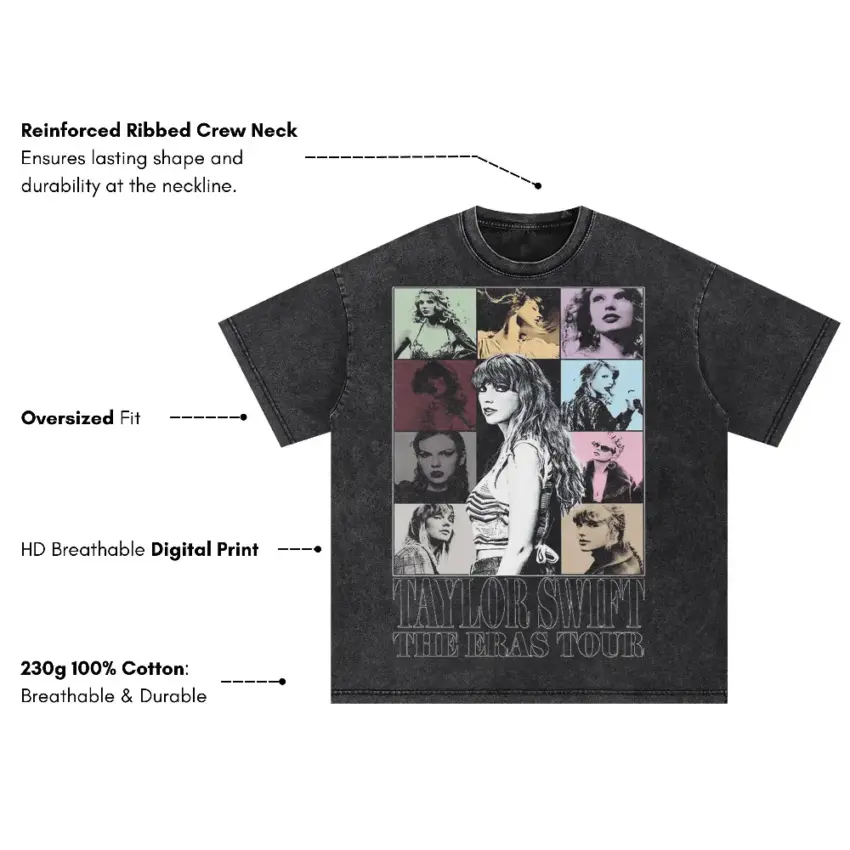 Taylor Swift Eras Tour Collage Oversized Acid Wash T-shirt - Image 5