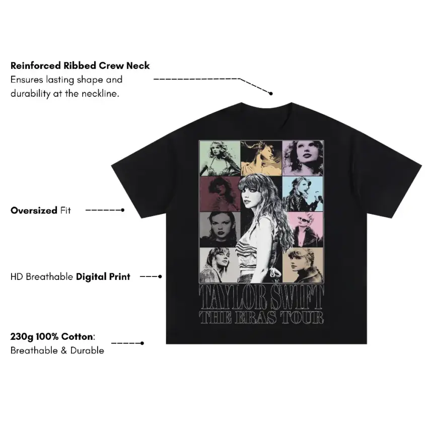 Taylor Swift Eras Tour Collage Oversized Black Graphic Tee - Image 5