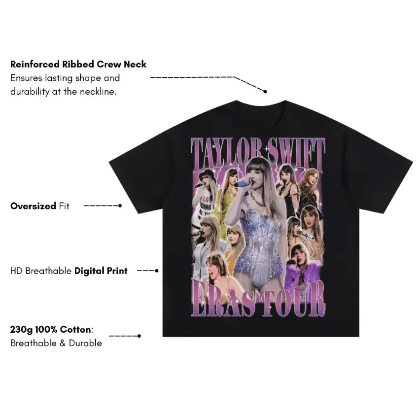 Taylor Swift Eras Tour Vibrance Oversized Black Graphic Tee - Image 5