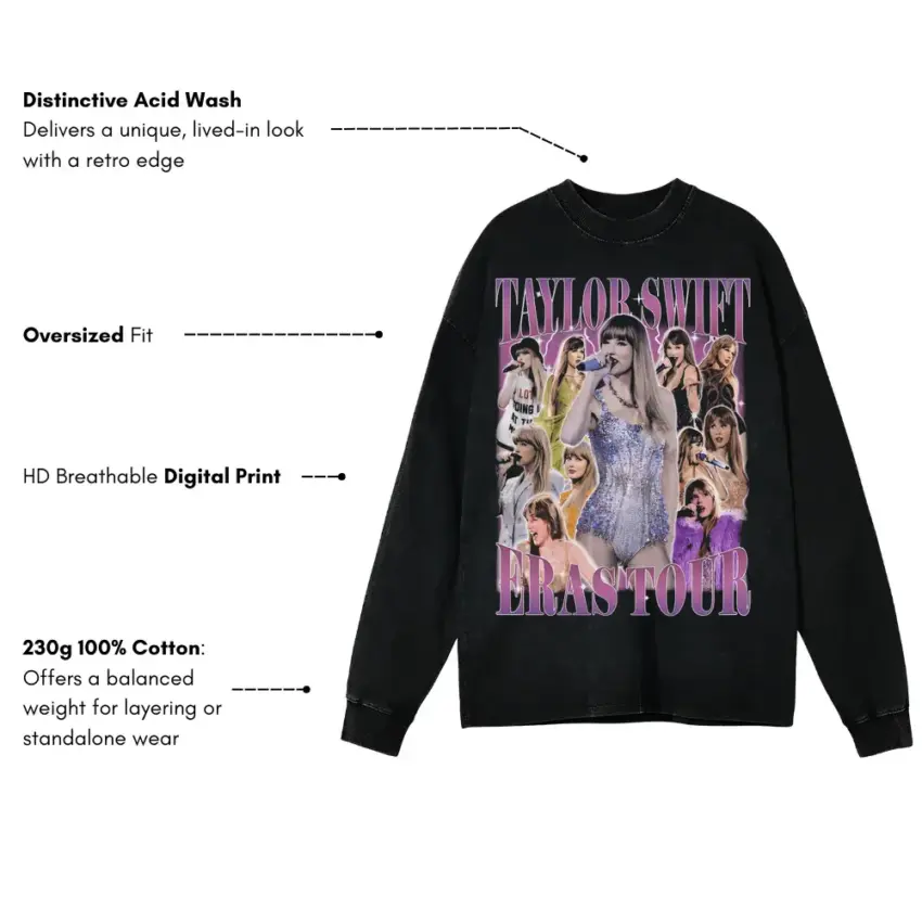 Taylor Swift Eras Tour Vibrance Aicd Wash Oversized Long Sleeve Shirt - Image 5