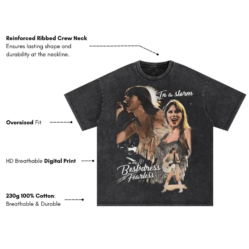 Taylor Swift Fearless Dress Oversized Acid Wash T-shirt - Image 5