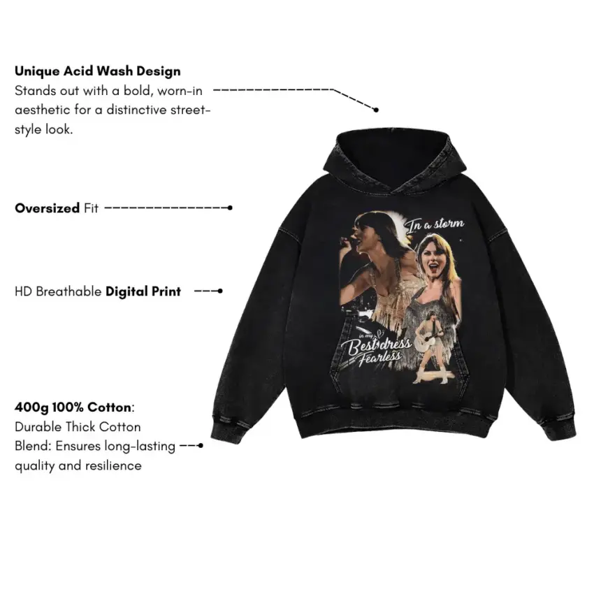 Taylor Swift Fearless Dress Aicd Wash Oversized Hoodie - Image 5