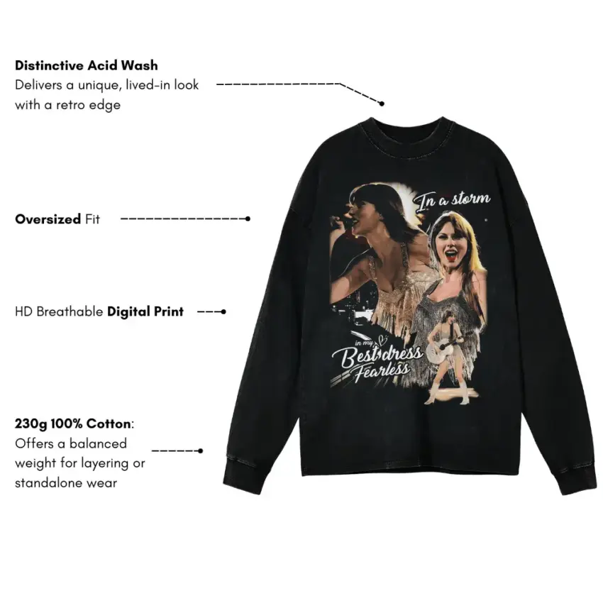 Taylor Swift Fearless Dress Aicd Wash Oversized Long Sleeve Shirt - Image 5