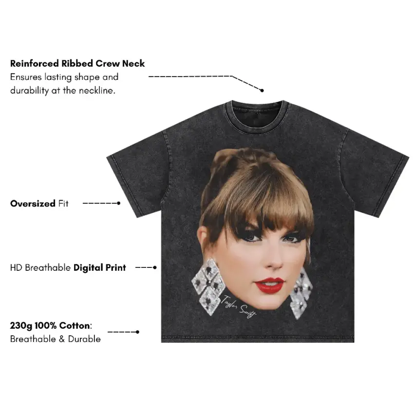 Taylor Swift Lover Era Portrait Oversized Acid Wash T-shirt - Image 5