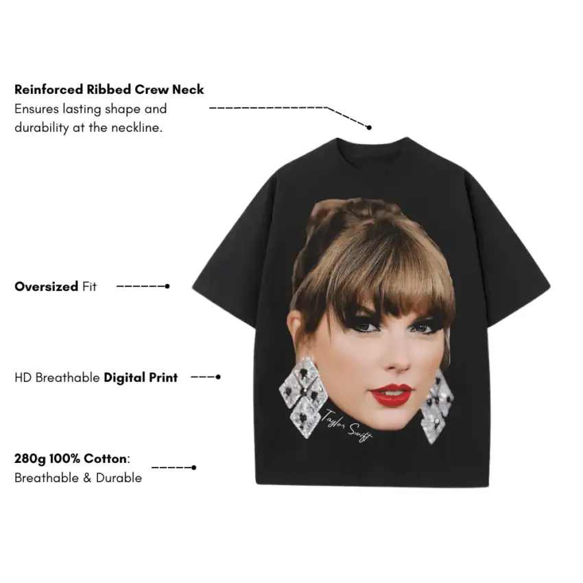 Taylor Swift Lover Era Portrait Heavyweight Oversized Black Graphic Tee - Image 5