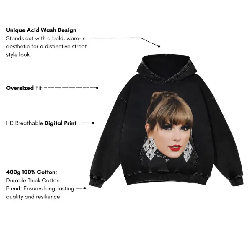 Taylor Swift Lover Era Portrait Aicd Wash Oversized Hoodie - Image 5