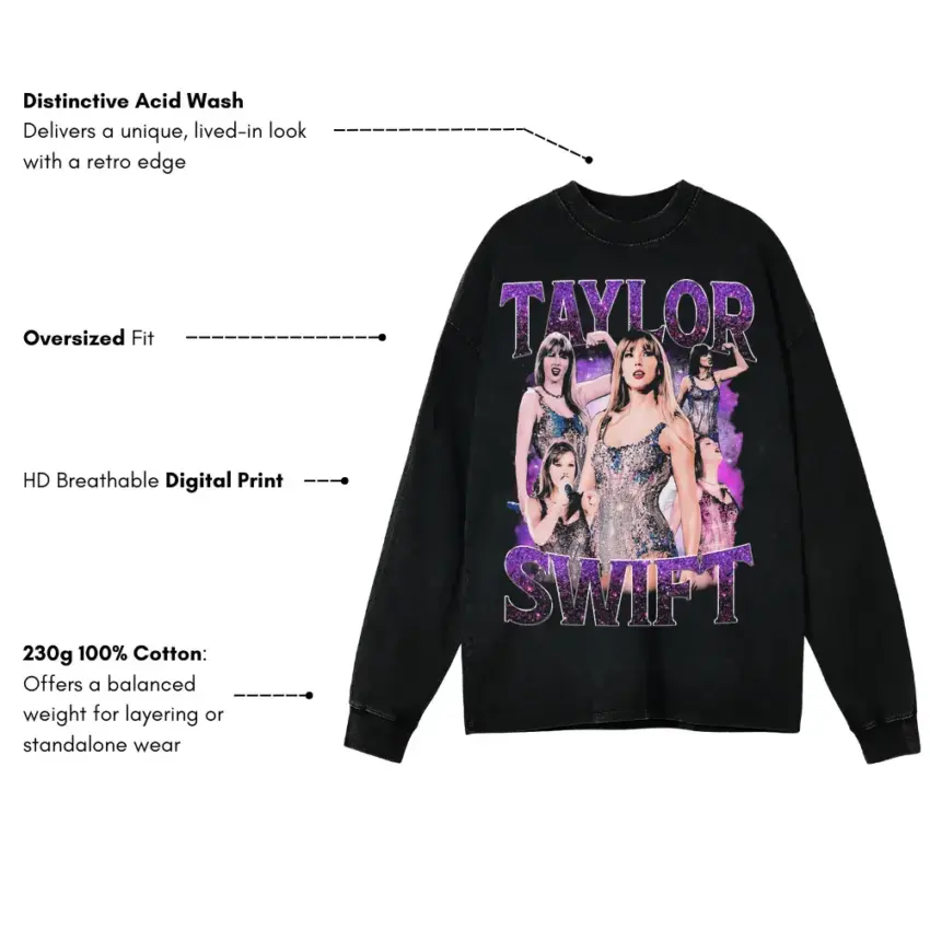 Taylor Swift Midnights Era Aicd Wash Oversized Long Sleeve Shirt - Image 5