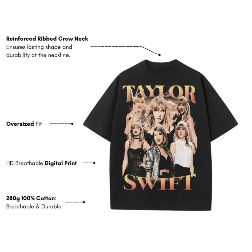 Taylor Swift Monochrome Eras Heavyweight Oversized Black Graphic Tee - Image 5