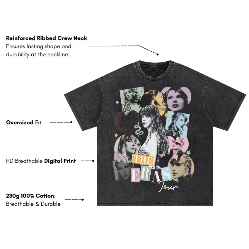 Taylor Swift On Tour Oversized Acid Wash T-shirt - Image 5