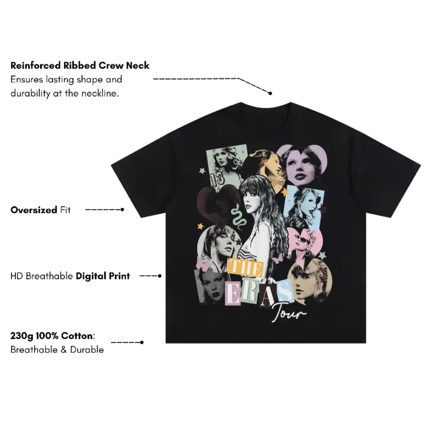 Taylor Swift On Tour Oversized Black Graphic Tee - Image 5