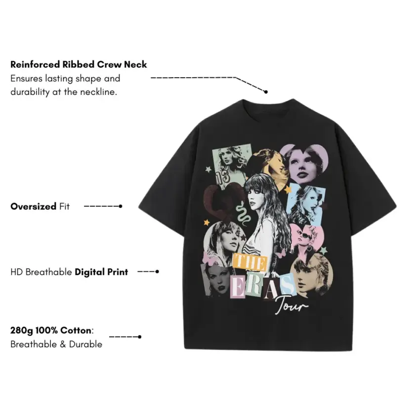 Taylor Swift On Tour Heavyweight Oversized Black Graphic Tee - Image 5
