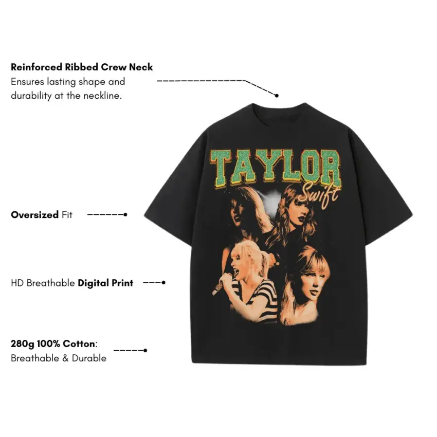 Taylor Swift The Eras Tour Heavyweight Oversized Black Graphic Tee - Image 5