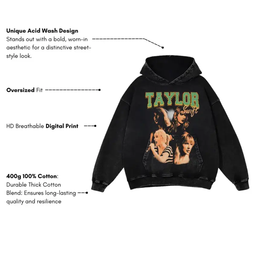 Taylor Swift The Eras Tour Aicd Wash Oversized Hoodie - Image 5