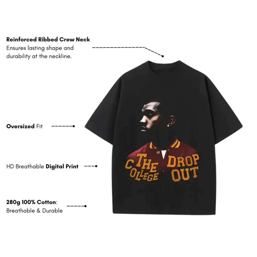 The College Dropout Heavyweight Oversized Black Graphic Tee - Image 5