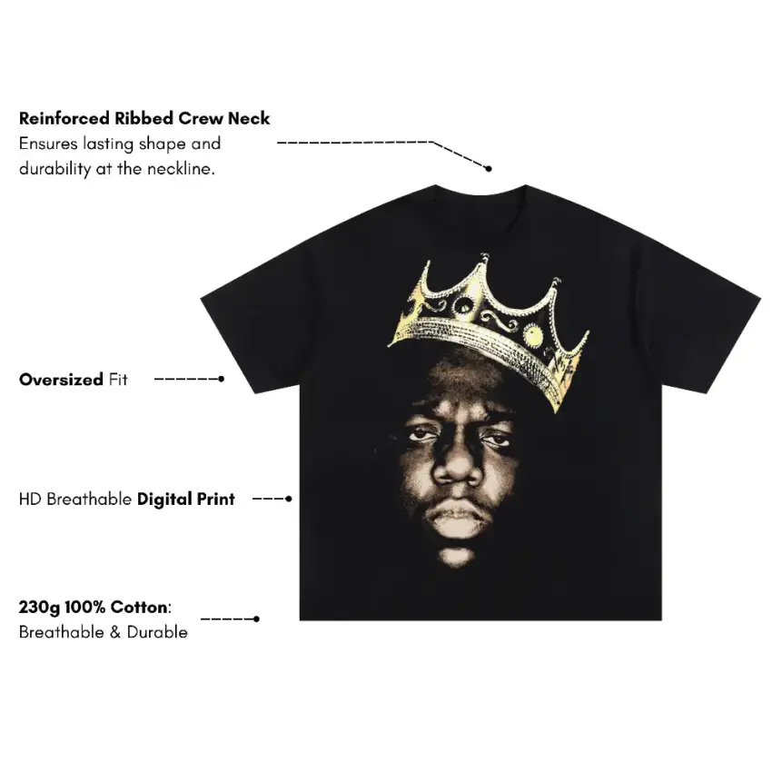 The Notorious BIG King Of New York Oversized Black Graphic Tee - Image 5