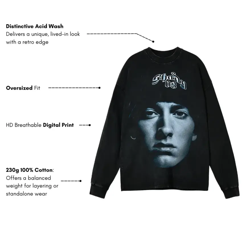 The Real Slim Shady Aicd Wash Oversized Long Sleeve Shirt - Image 5