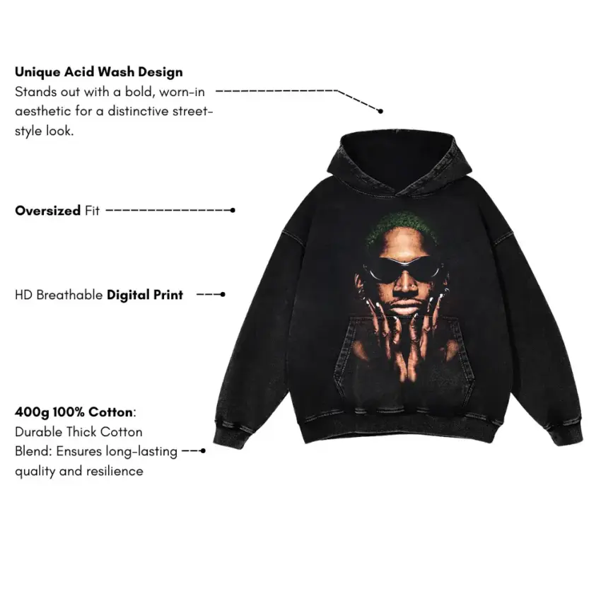 The Worm Aicd Wash Oversized Hoodie - Image 5