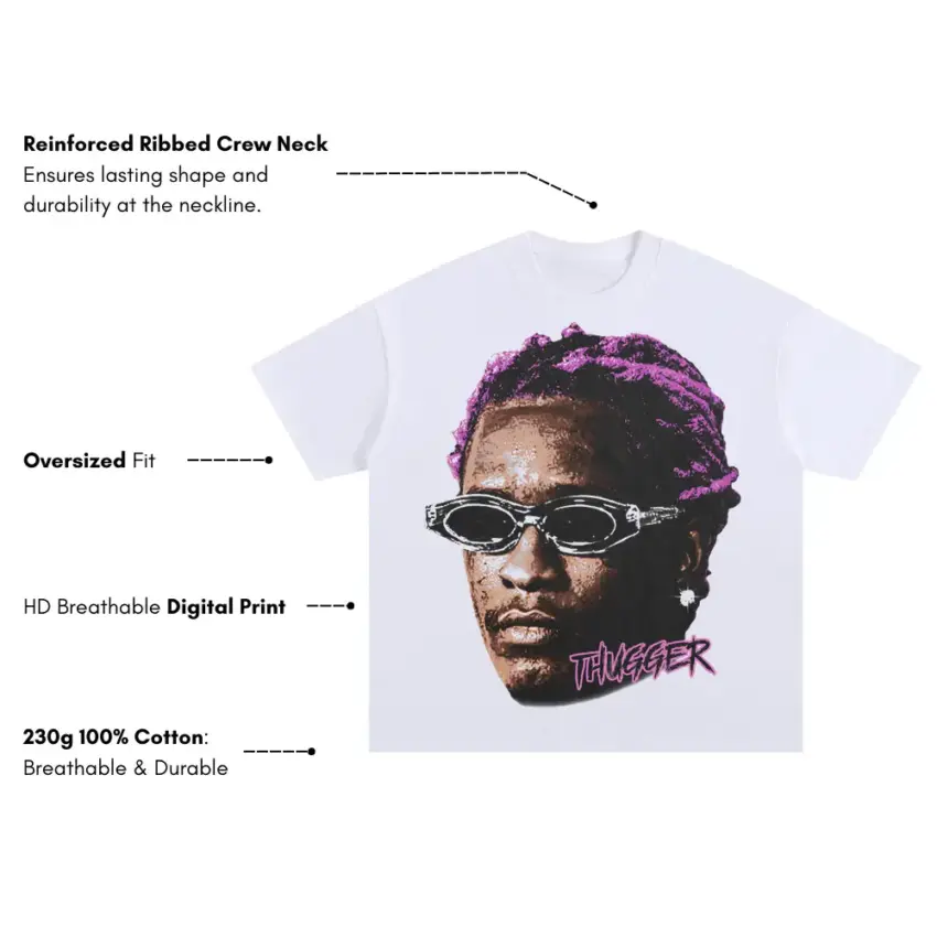 Thugger Vision Oversized White Graphic Tee - Image 5