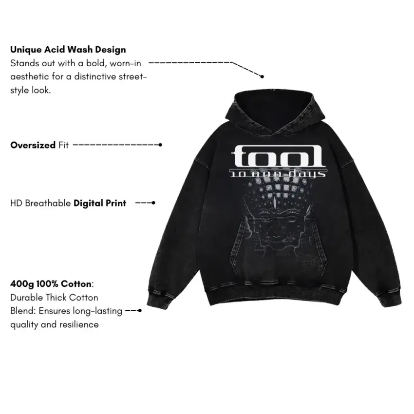 Tool 10000 Days Aicd Wash Oversized Hoodie - Image 5