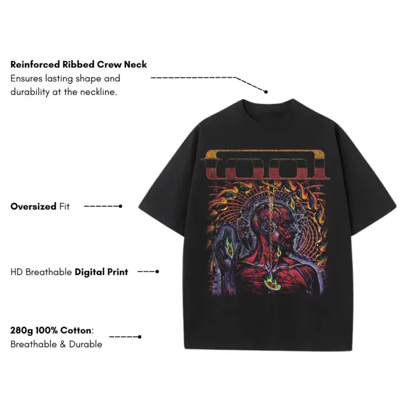 Tool Band Art Heavyweight Oversized Black Graphic Tee - Image 5