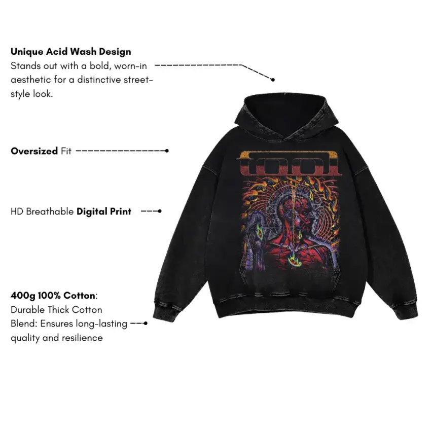 Tool Band Art Aicd Wash Oversized Hoodie - Image 5