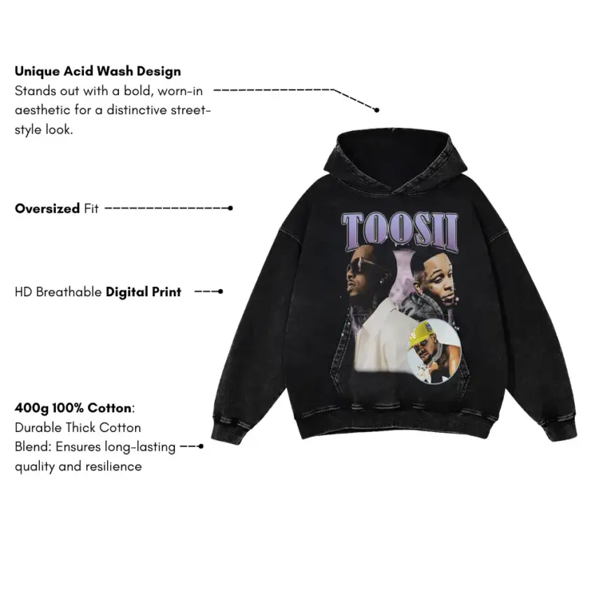 Toosii Favorite Song Aicd Wash Oversized Hoodie - Image 5