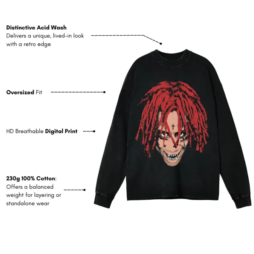 Trippie Redd A Love Letter To You Aicd Wash Oversized Long Sleeve Shirt - Image 5