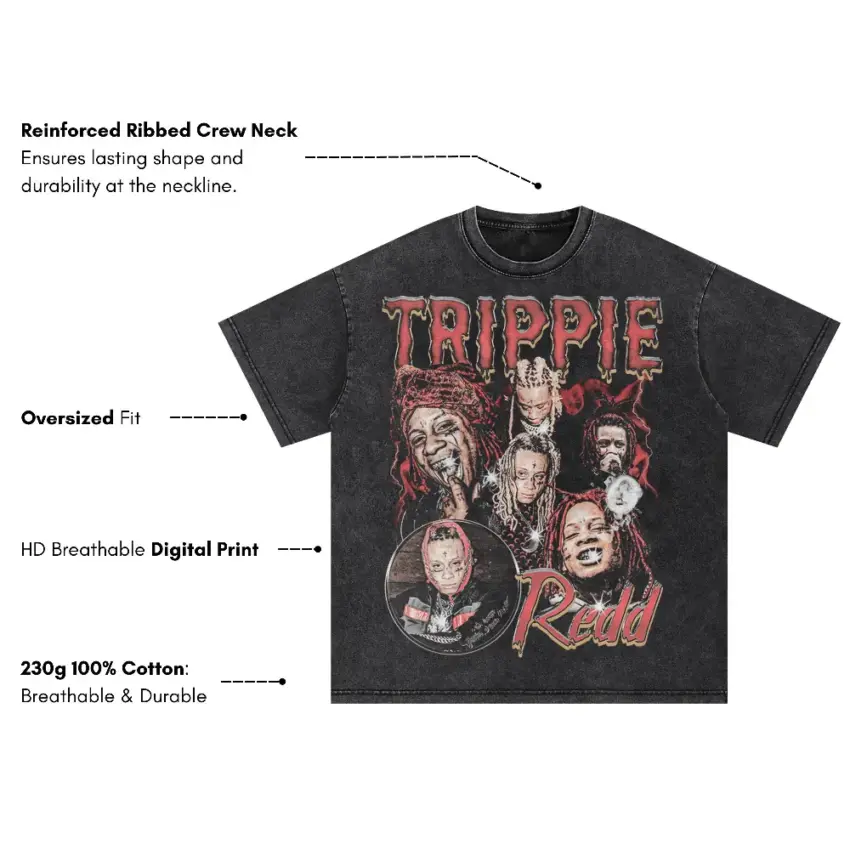 Trippie Redd Trip At Knight Oversized Acid Wash T-shirt - Image 5