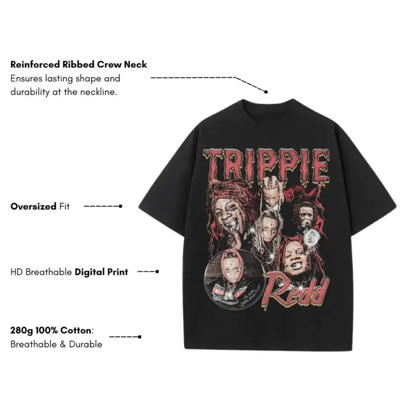 Trippie Redd Trip At Knight Heavyweight Oversized Black Graphic Tee - Image 5