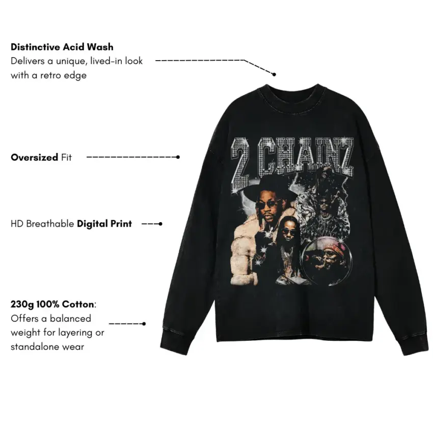 Two Chainz Tribute Aicd Wash Oversized Long Sleeve Shirt - Image 5