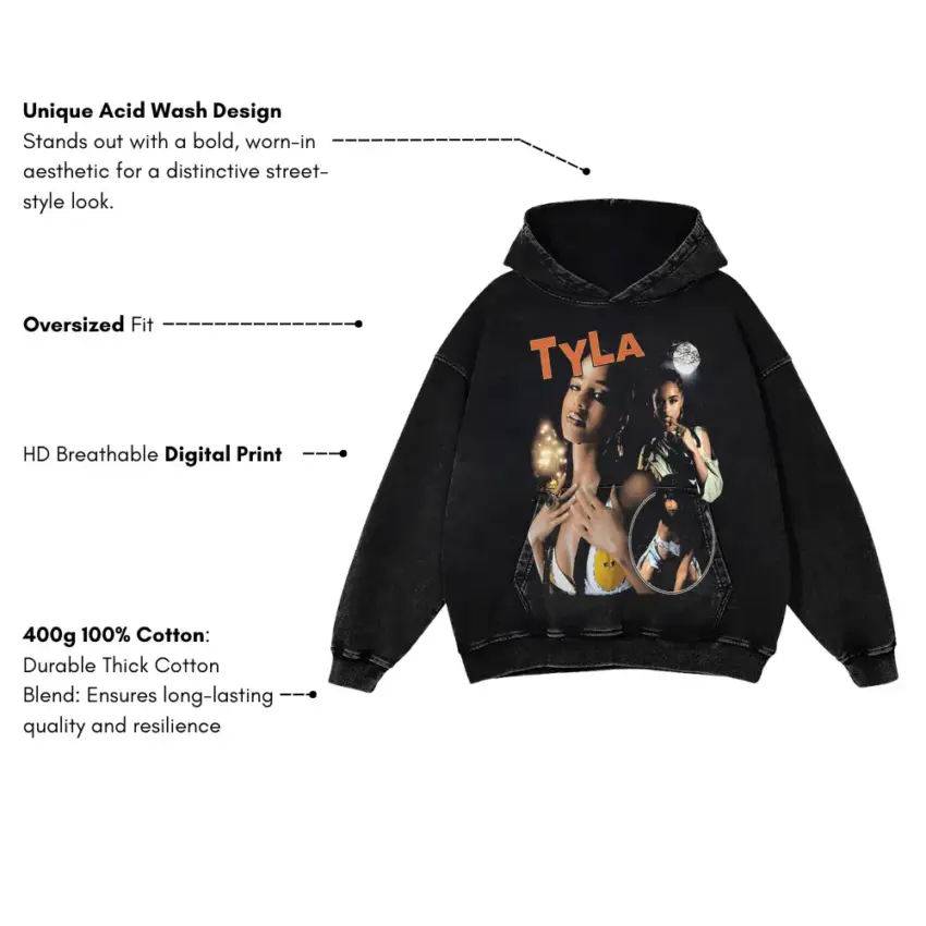 Tyla Getting Late Aicd Wash Oversized Hoodie - Image 5