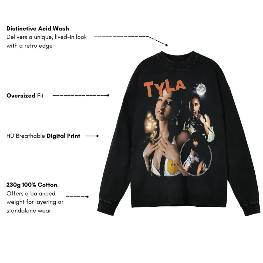 Tyla Getting Late Aicd Wash Oversized Long Sleeve Shirt - Image 5