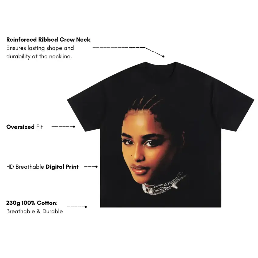 Tyla Water Portrait Oversized Black Graphic Tee - Image 5